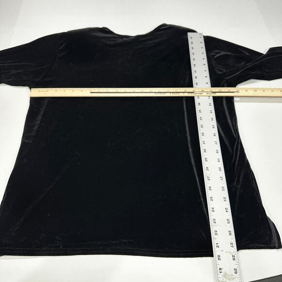 YETTS Top Size L Black Velvet Long Sleeve Tunic Shoulder Pads Made in USA Retro - Picture 3 of 7